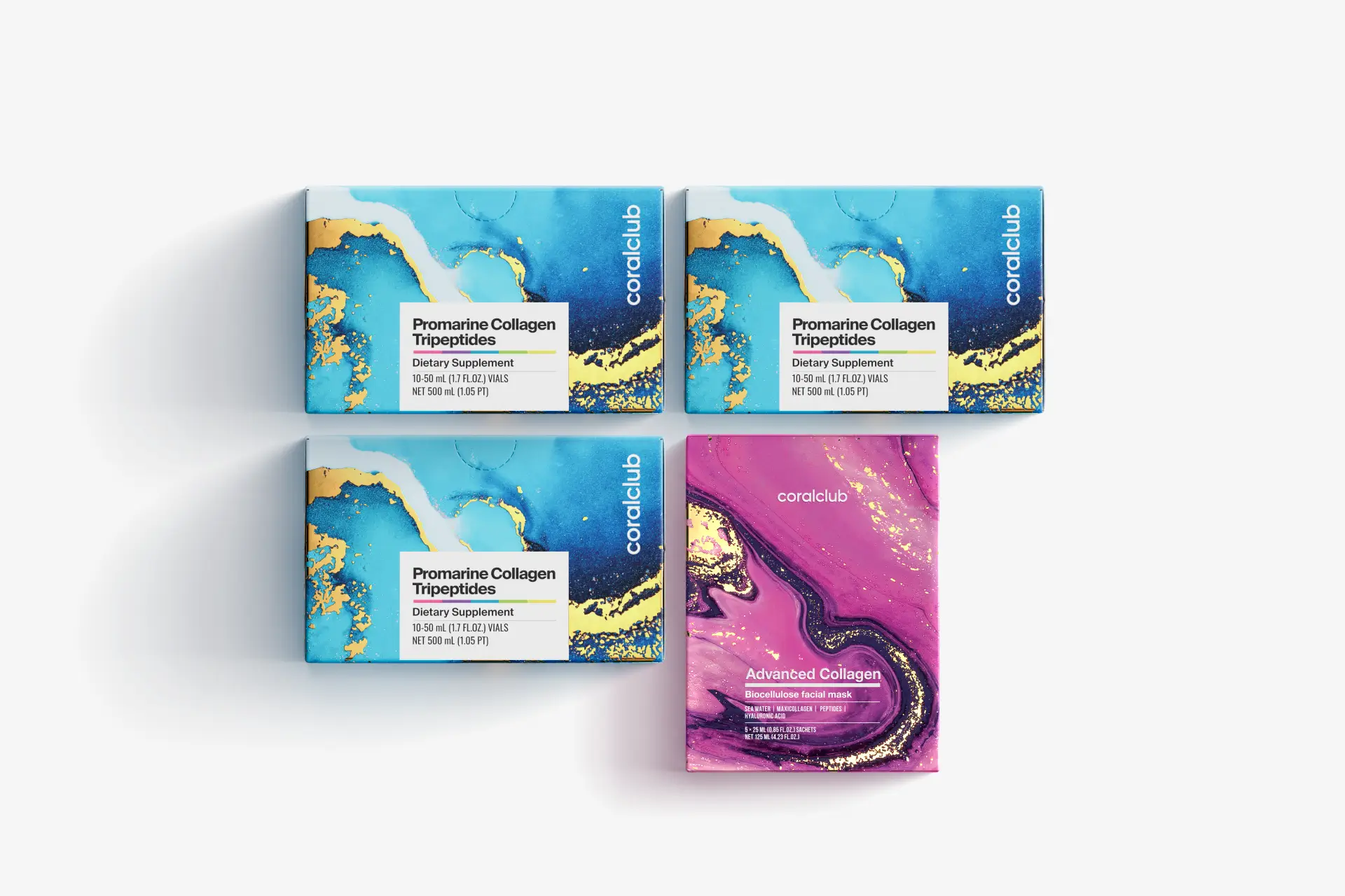 Promarin Collagen Tripeptides Set (1-month course) & Bio-cellulose Face Masks Advanced Collagen (5 sachets)